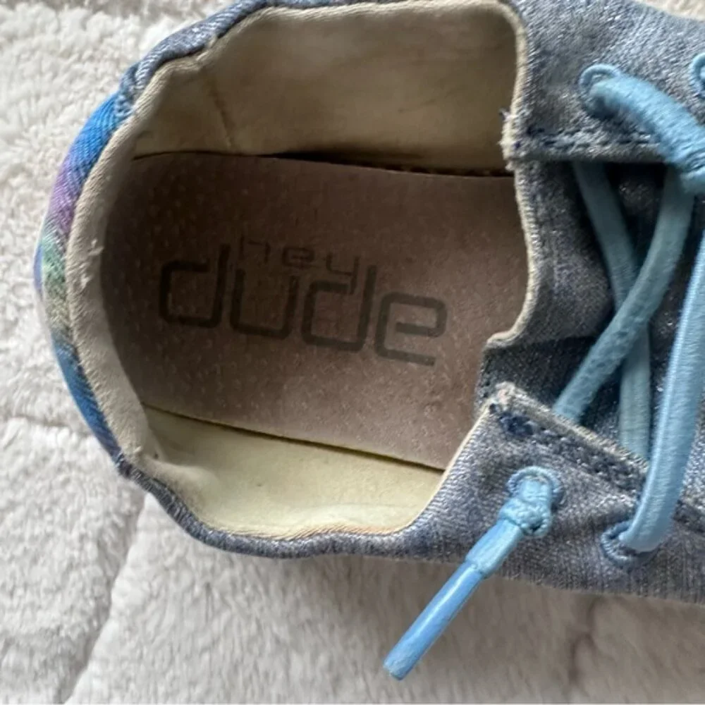 Hey Dude | Blue & Rainbow Wendy Youth Sparkle Denim Shoes | Size Y1-L2